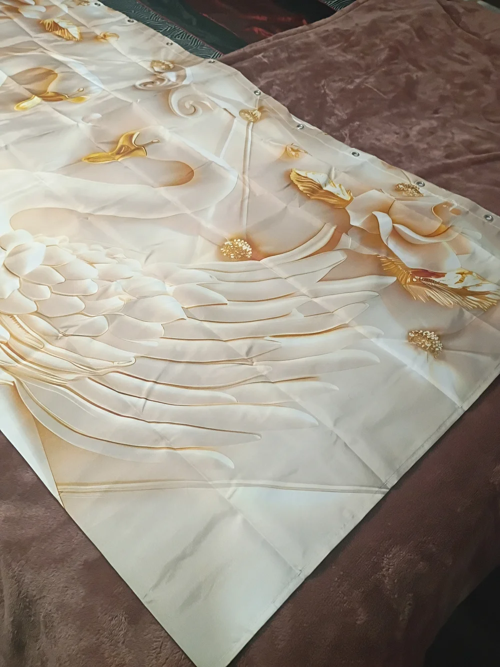 Elegant Gold and Cream Luxury Swan Bathroom Shower Curtain New